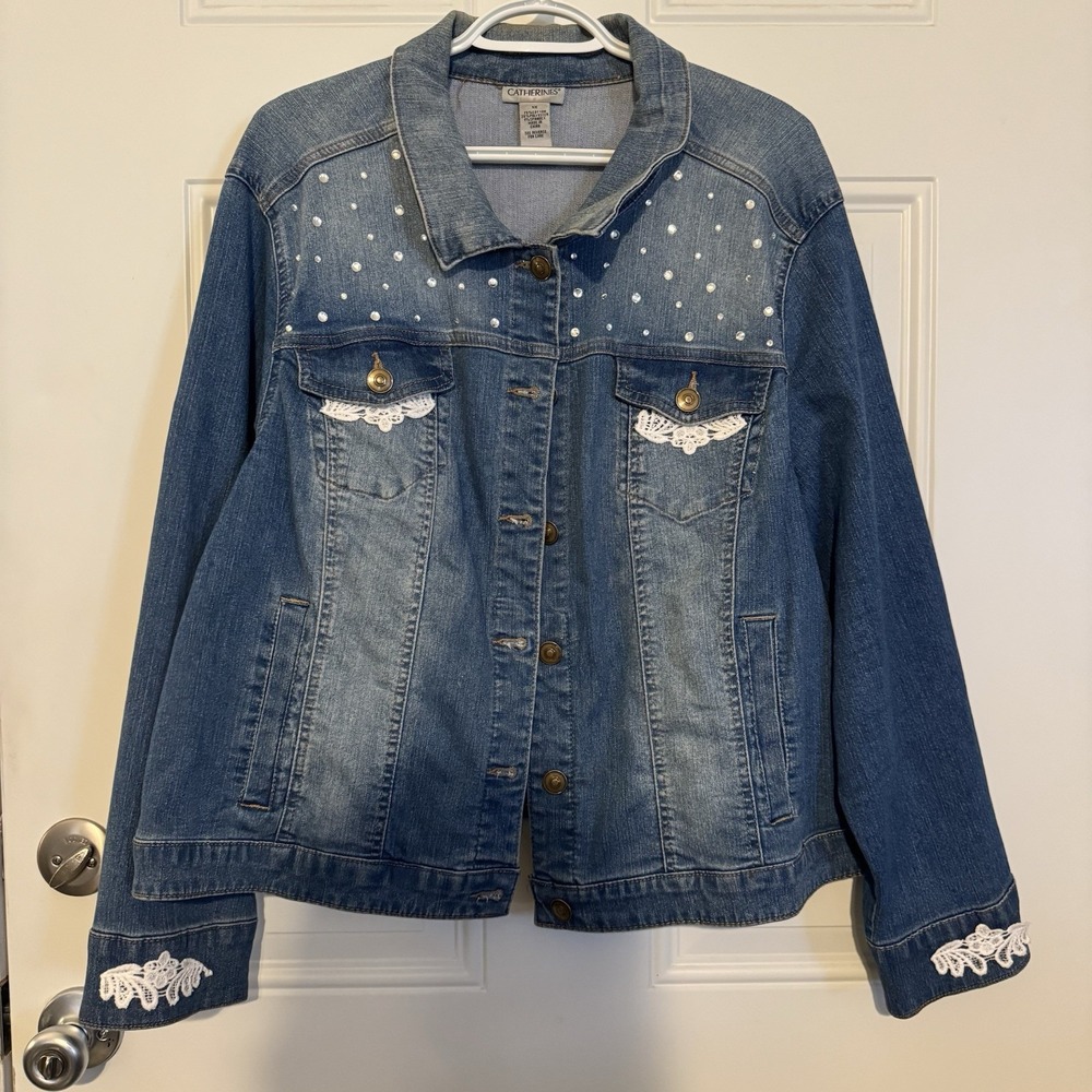 Catherine's Artsy Denim Jacket Faded But Fancy Women's 1x